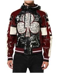 Dolce & Gabbana - Jassen ,Veelkleurig ,Leer Hooded Leather Dg King Biker Jacket - Lyst