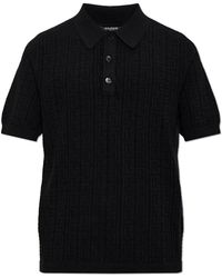 Balmain - Truien & Vesten ,Zwart ,Leer Monogram Gebreide Poloshirt - Lyst