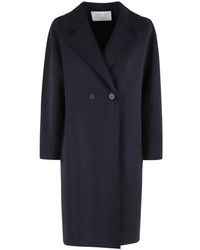 Harris Wharf London - Jassen ,Blauw ,Wol Zwarte Wollen Jas Met Afhangende Schouders - Lyst