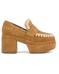 Mou - Schoenen ,Bruin ,Suède Platform Loafer Elegant Handgemaakt Suède - Lyst