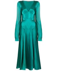 Alberta Ferretti - Grünes seiden v-ausschnitt maxikleid - Lyst