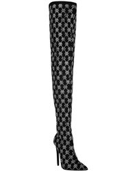 Philipp Plein - Schoenen ,Zwart ,Leer Suede Strass Laarzen Hoge Hakken Overknee Strass Monogram - Lyst