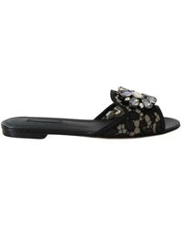 Dolce & Gabbana - Slippers In Lace With Crystals - Lyst