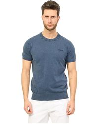 Guess - Blaues rippstrick-rundhals-t-shirt - Lyst
