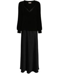 Twinset - Kleedjes ,Zwart ,Satijn Zwarte Satijnen Jurk V-Hals Onderjurk - Lyst