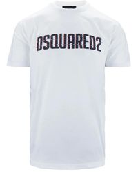 DSquared² - Tops ,Wit ,Katoen Cotton T-Shirt Met Ronde Hals - Lyst