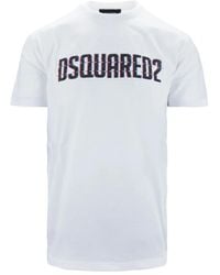 DSquared² - Tops ,Wit ,Katoen Cotton T-Shirt Met Ronde Hals - Lyst