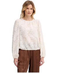 Ouí - Sheer Blouse With Puff Sleeves - Lyst