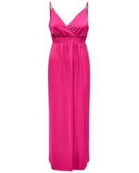 ONLY - Kleedjes ,Rood ,Polyester Mouwtjesloze Lange Jurk - Lyst