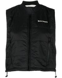 Palm Angels - Jassen ,Zwart ,Zwarte Gewatteerde Cropped Gilet Jas - Lyst