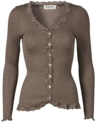 Rosemunde - Truien & Vesten ,Bruin ,Katoen Bruine Kant V-Hals Vest - Lyst