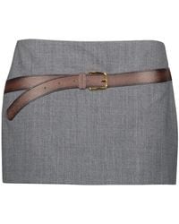 Prada - Rokken ,Grijs ,Wol Mini Rok Met Riem - Lyst