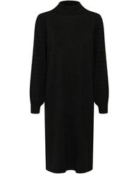 Kaffe - Kleedjes ,Zwart ,Nylon Zwart Diep Gebreide Jurk Met Zijsplit - Lyst