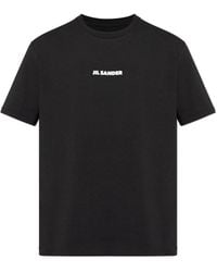 Jil Sander - Tops ,Zwart ,Katoen T-Shirt Met Logo - Lyst