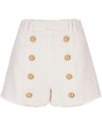Balmain - Weiße tweed high waist shorts - Lyst
