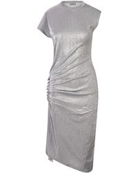 Rabanne - Kleedjes ,Grijs ,Zilver Lurex Gedrapeerde Midi Jurk - Lyst