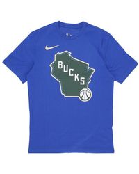 Nike - Fitness ,Blauw ,Katoen Milwaukee Bucks City Edition Logo Tee - Lyst