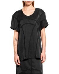 Yehuafan - Tops ,Zwart ,Satijn Overlock Zijden Satijnen T-Shirt - Lyst