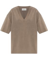 Ami Paris - Tops ,Bruin ,Wol T-Shirt Met V-Hals - Lyst