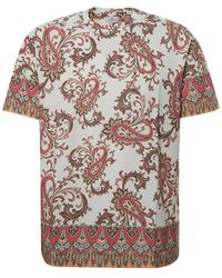 Etro - Tops ,Veelkleurig ,Katoen Katoenen T-Shirt Met Bloemen Paisley Motief - Lyst
