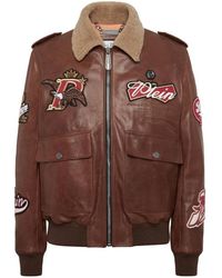 Philipp Plein - Nappa Leren En Shearling Aviator Jas Beers - Lyst
