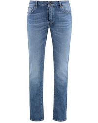 Moorer - Jeans ,Blauw ,Katoen Slim Fit Jeans Met Leren Logo - Lyst