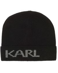 Karl Lagerfeld - Beanie con logo inlay nero - Lyst