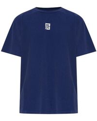 Balmain - Tops ,Blauw ,Logo Geborduurd T-Shirt - Lyst