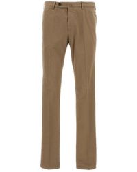 PT01 - Broeken ,Bruin ,Katoen Slim Gabardine Broek - Lyst