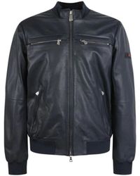 Peuterey - Jassen ,Blauw ,Blauw Leren Jas Met Gebreide Details - Lyst