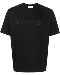 Lanvin - Tee-shirt nero ricamato parigi - Lyst
