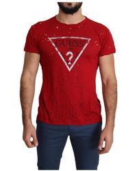 Guess - Tops ,Rood ,Katoen Rode Katoenen Casual Top Met Logo Print - Lyst