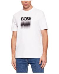 HUGO - Tops ,Wit ,Katoen Bedrukt Katoenen T-Shirt Met Korte Mouwen En Ronde Hals - Lyst