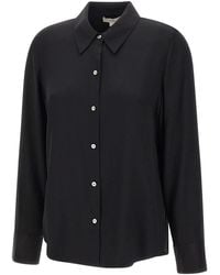 Vince - Overhemden ,Zwart ,Leer Zijden Mix Slim Blouse Met Knopen - Lyst