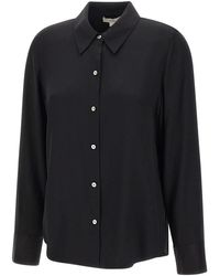 Vince - Overhemden ,Zwart ,Leer Zijden Mix Slim Blouse Met Knopen - Lyst