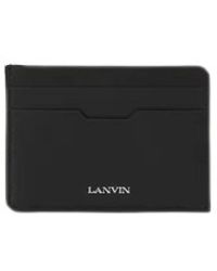 Lanvin - Accessoires ,Zwart ,Katoen Compagnon Leren Kaarthouder - Lyst