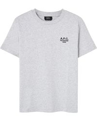 A.P.C. - Tops ,Grijs ,Katoen T-Shirt Met Borduursel - Lyst