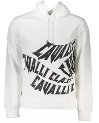 Roberto Cavalli - Hoodies & Sweatvesten ,Wit ,Katoen Hoodie Met Geborsteld Print - Lyst