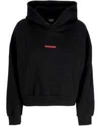 Propaganda - Hoodies & Sweatvesten ,Zwart ,Katoen Zwarte Croptop Hoodie Met Ribbels - Lyst