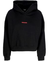 Propaganda - Hoodies & Sweatvesten ,Zwart ,Katoen Zwarte Croptop Hoodie Met Ribbels - Lyst