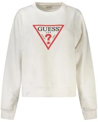 Guess - Hoodies & Sweatvesten ,Wit ,Katoen Witte Katoenen Logo Print Sweater - Lyst