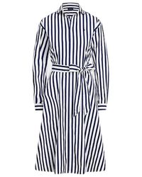 Ralph Lauren - Robe chemise mi-longue en popeline à rayures - Lyst