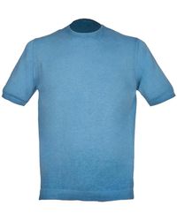 Alpha Studio - T-shirt reverse cold turchese con costine - Lyst