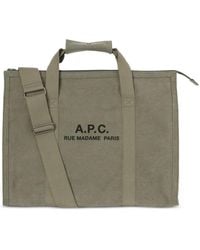 A.P.C. - Borsa tote in tela verde kaki - Lyst