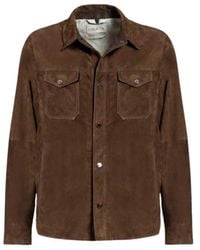 Gimo's - Jassen ,Bruin ,Leer Licht Suede Ongevoerde Overhemd - Lyst