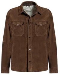 Gimo's - Jassen ,Bruin ,Leer Licht Suede Ongevoerde Overhemd - Lyst