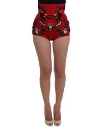 Dolce & Gabbana - Luxe Rode Zijden Geborduurde Hoge Taille Shorts - Lyst