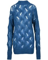 Dondup - Truien & Vesten ,Blauw ,Wol Lang Geperforeerde Trui - Lyst