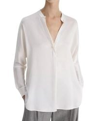 Vince - Overhemden ,Wit ,Satijn Zijden Satijnen Blouse Met Bandkraag - Lyst