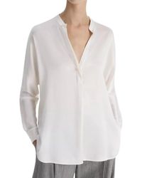 Vince - Overhemden ,Wit ,Satijn Zijden Satijnen Blouse Met Bandkraag - Lyst